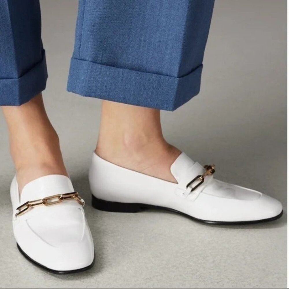 Burberry White Patent Leather Chillcot Loafers EU 37.5